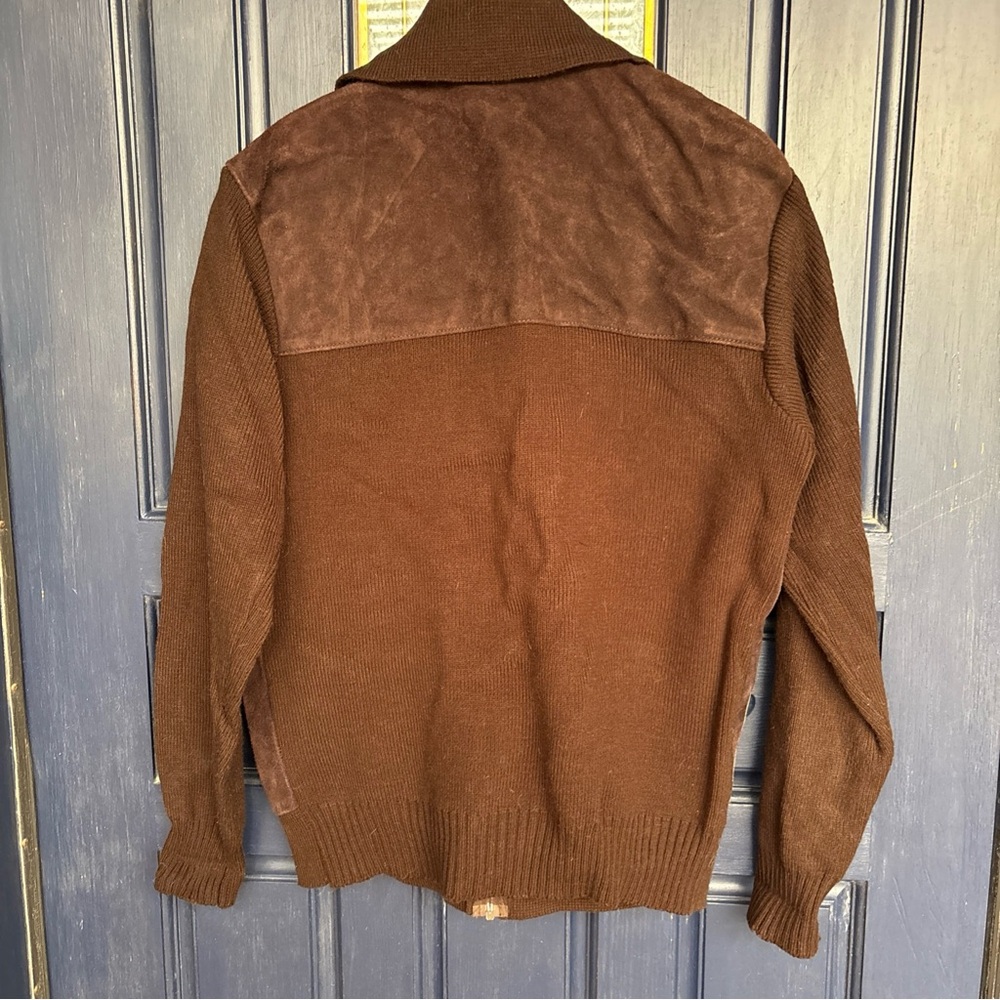 VTG MADRIGAL Streetwear L BROWN Suede Leather Cable Knit Sweater Jacket MCM 70s